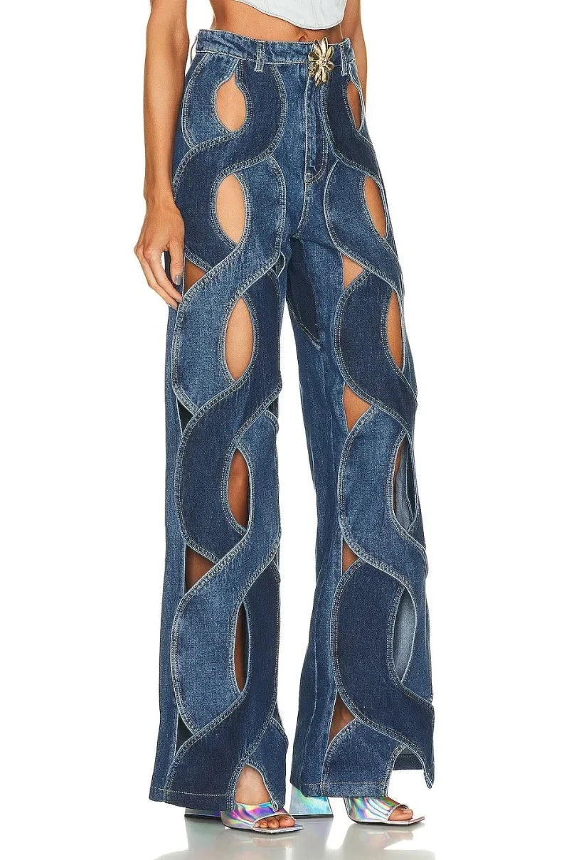 Twisted Heart Jeans – Customizable with Metal Buckle, Heart-Shaped Design.
