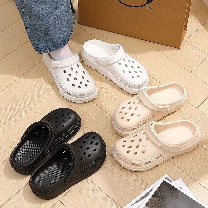 Women’s Thick-Soled Perforated Sandals – Height-Boosting Hiking & Beach Shoes