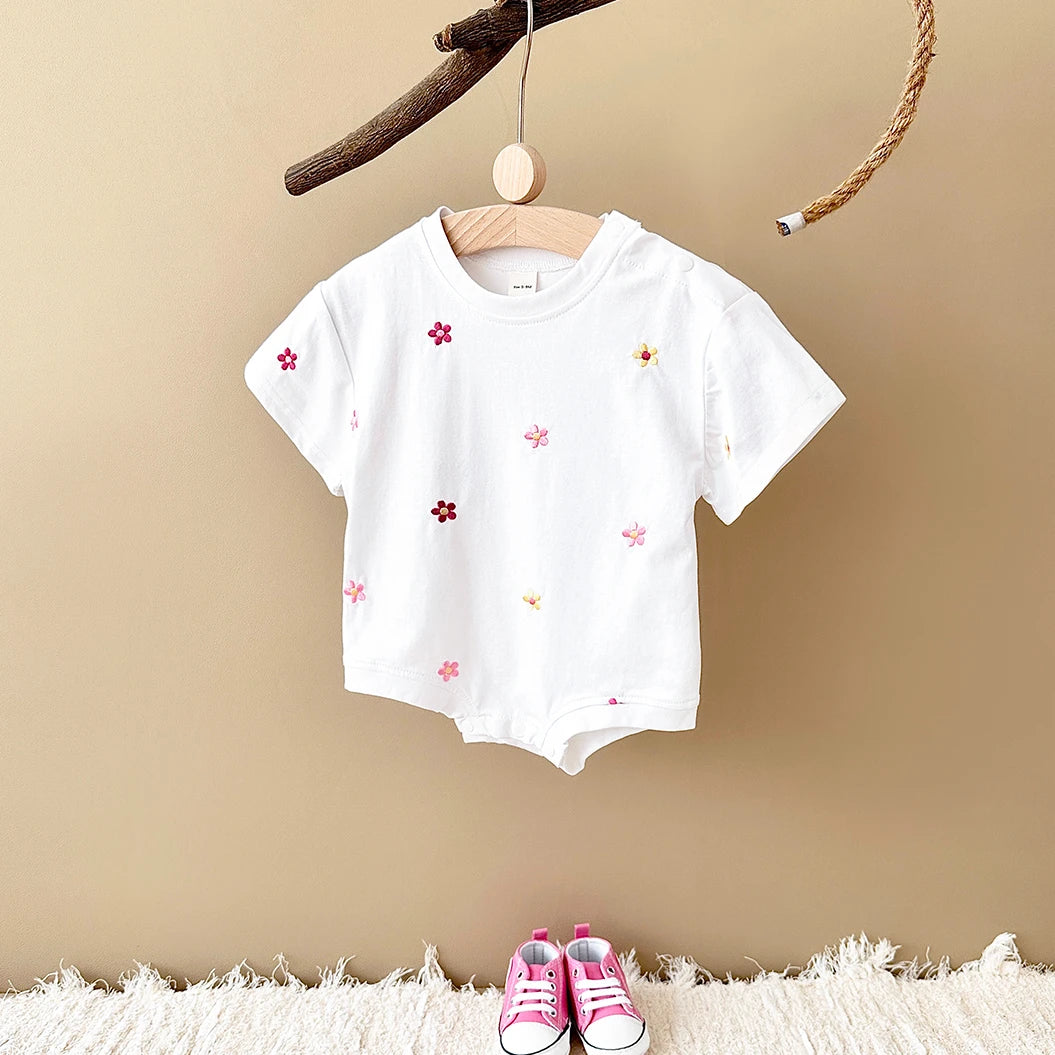 Summer Baby Romper: Floral Print Cotton Bodysuit for Girls (0-18M)