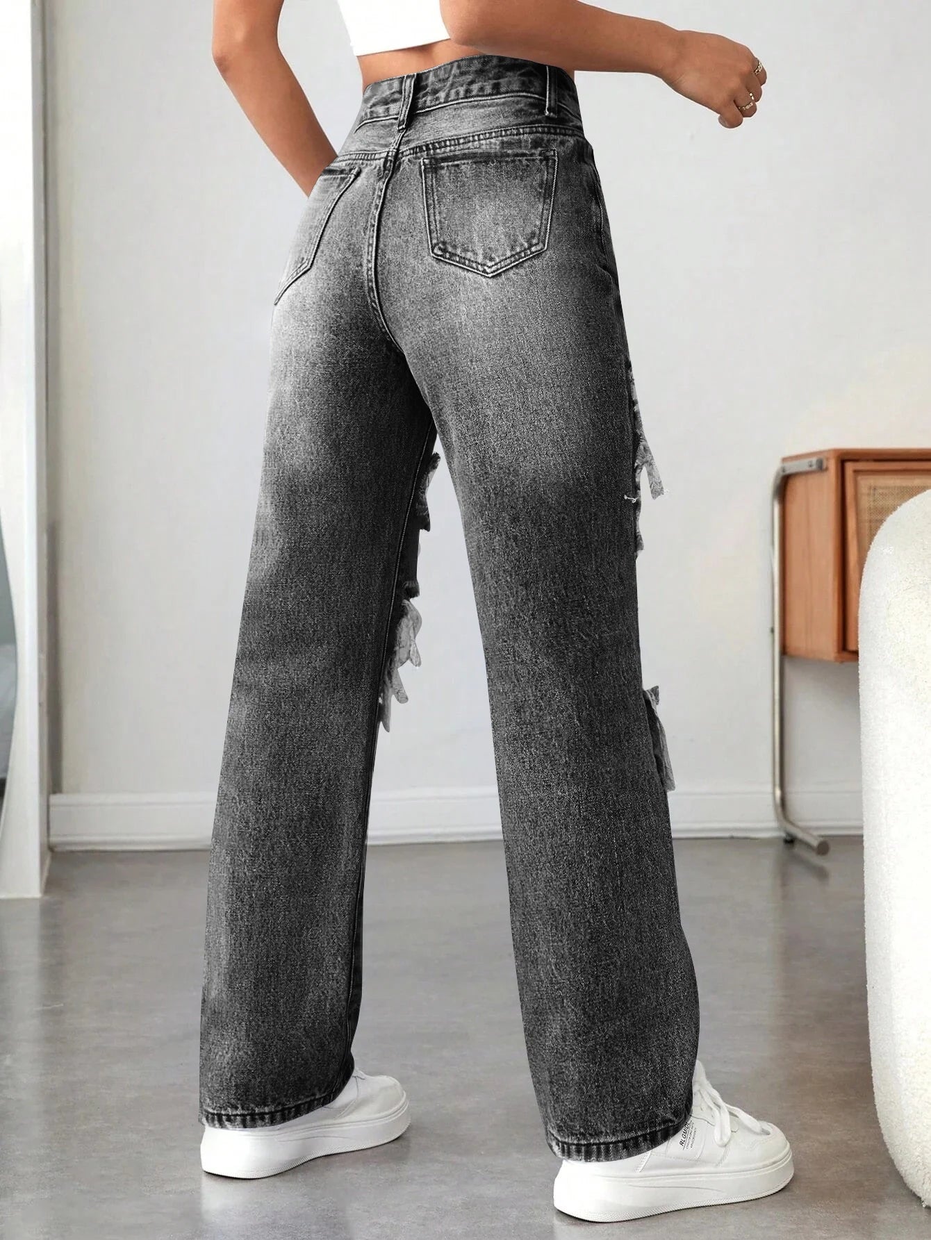 Women’s Ripped Wide-Leg Denim Pants – Loose, Comfortable, All-Match.