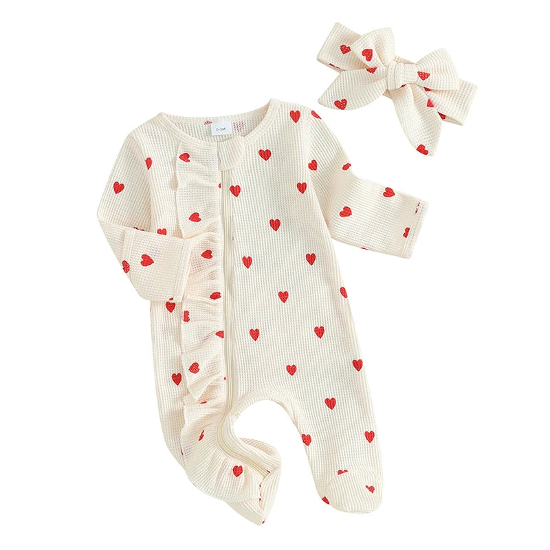 Lioraitiin 0-6M Baby Girl Valentine's Outfit: Ruffle Romper & Headband Set
