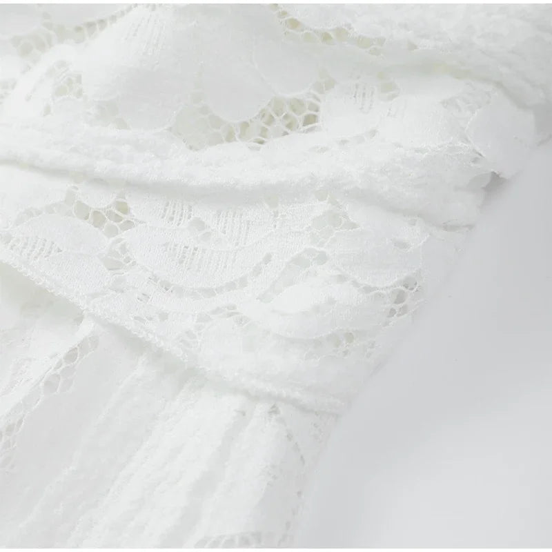 Sexy Hollow-Out Slash Neck Lace Dress – Flared Sleeves, Slim Fit Evening Party Dress