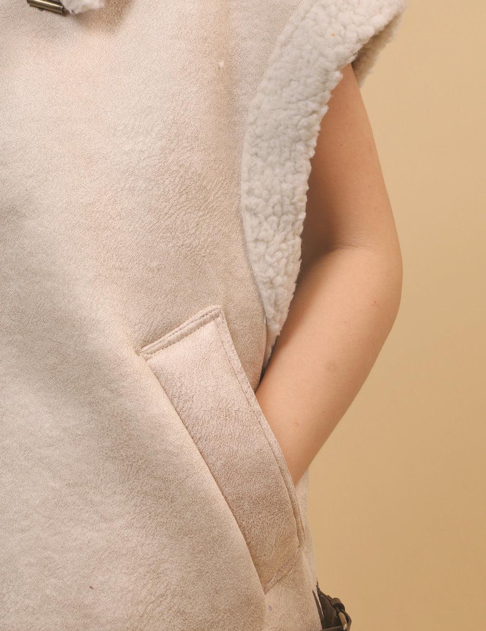 Ladies Suede Fleece Splicing Sleeveless Vest