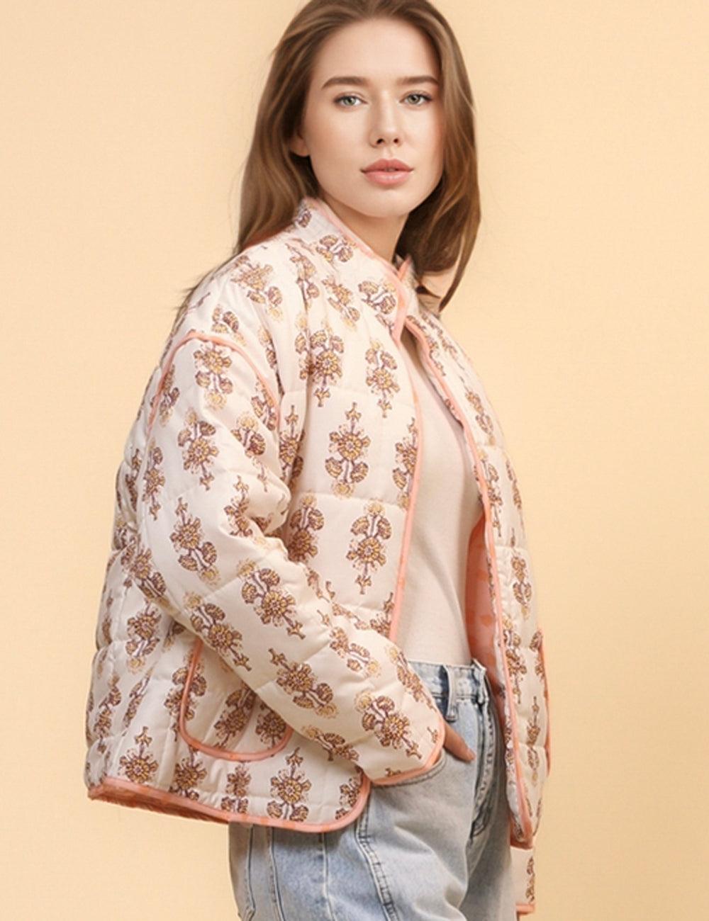 Ladies Floral Printed Cotton-Padded Jacket