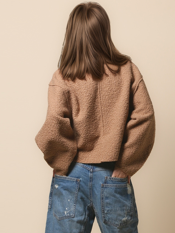 Simple Fleece Half High Collar Loose Top