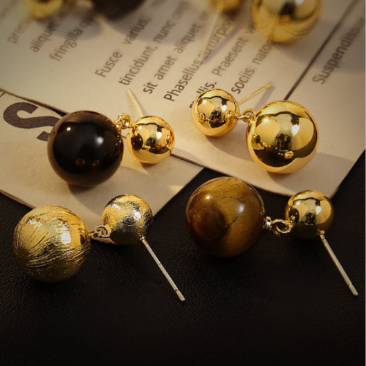 Punk Black Bead Metal Earrings