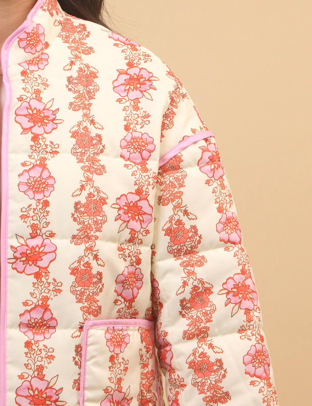 Ladies Floral Printed Cotton-Padded Jacket