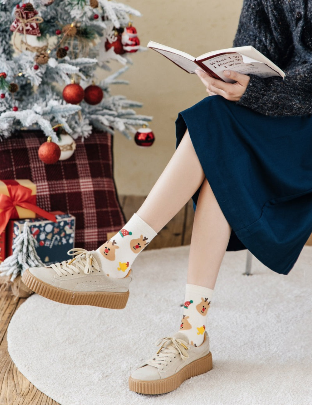 Ladies Merry Christmas Over Ankle Socks