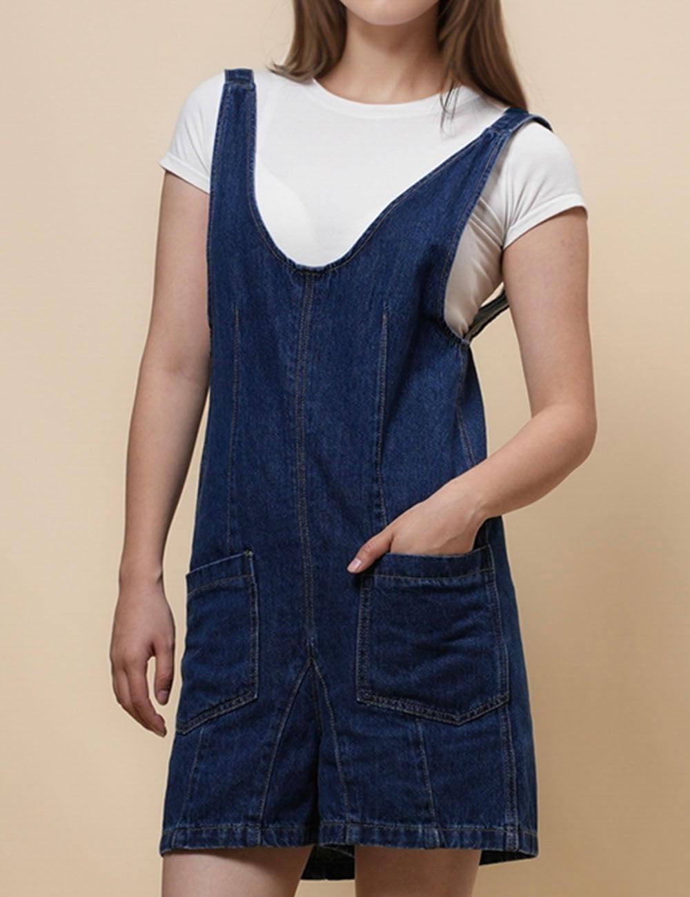 Denim Adjustable Shoulder High Roller Romper