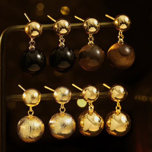 Punk Black Bead Metal Earrings