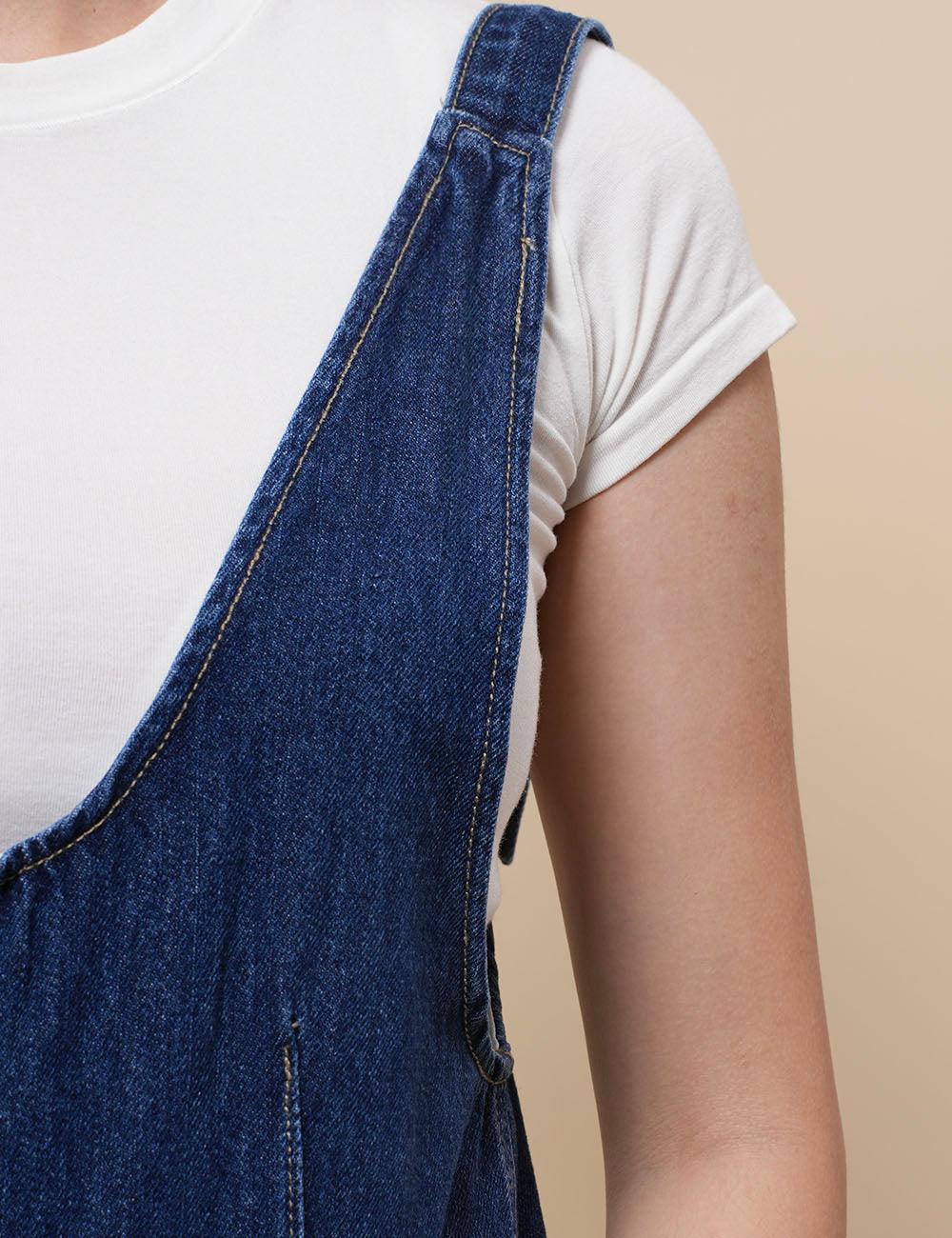 Denim Adjustable Shoulder High Roller Romper