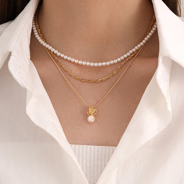Flower Pearl Layered Elegant Necklaces
