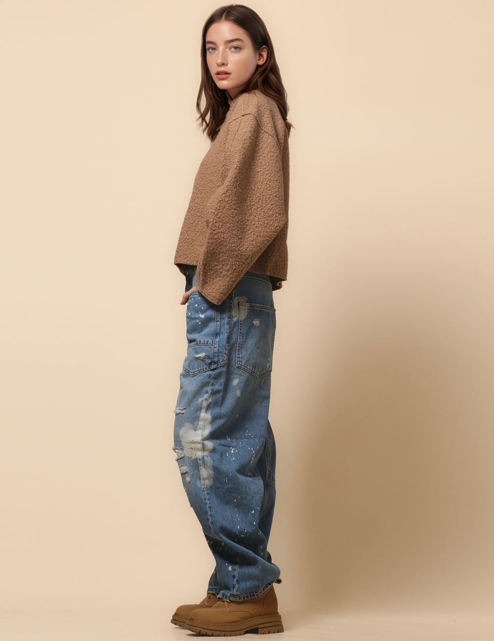 Simple Fleece Half High Collar Loose Top
