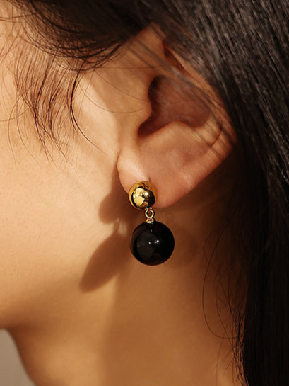 Punk Black Bead Metal Earrings