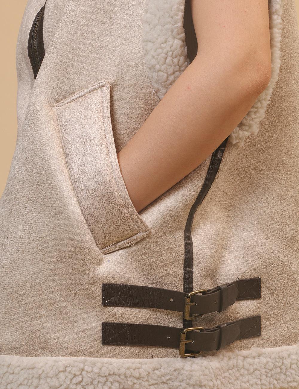 Ladies Suede Fleece Splicing Sleeveless Vest