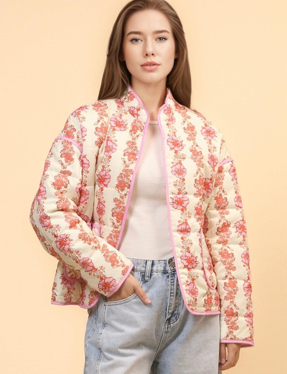 Ladies Floral Printed Cotton-Padded Jacket