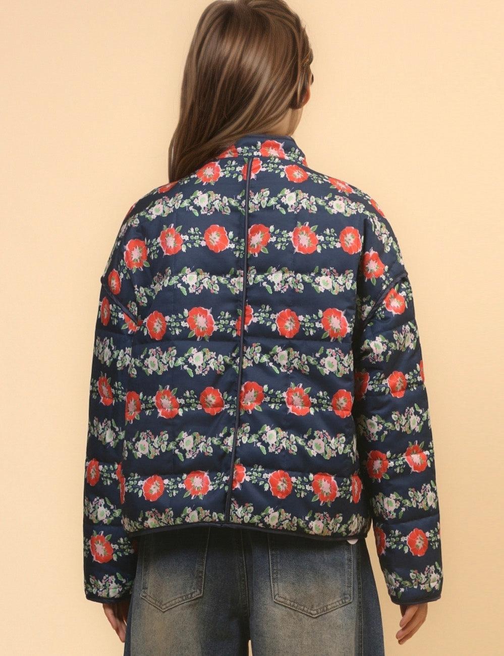 Ladies Floral Printed Cotton-Padded Jacket