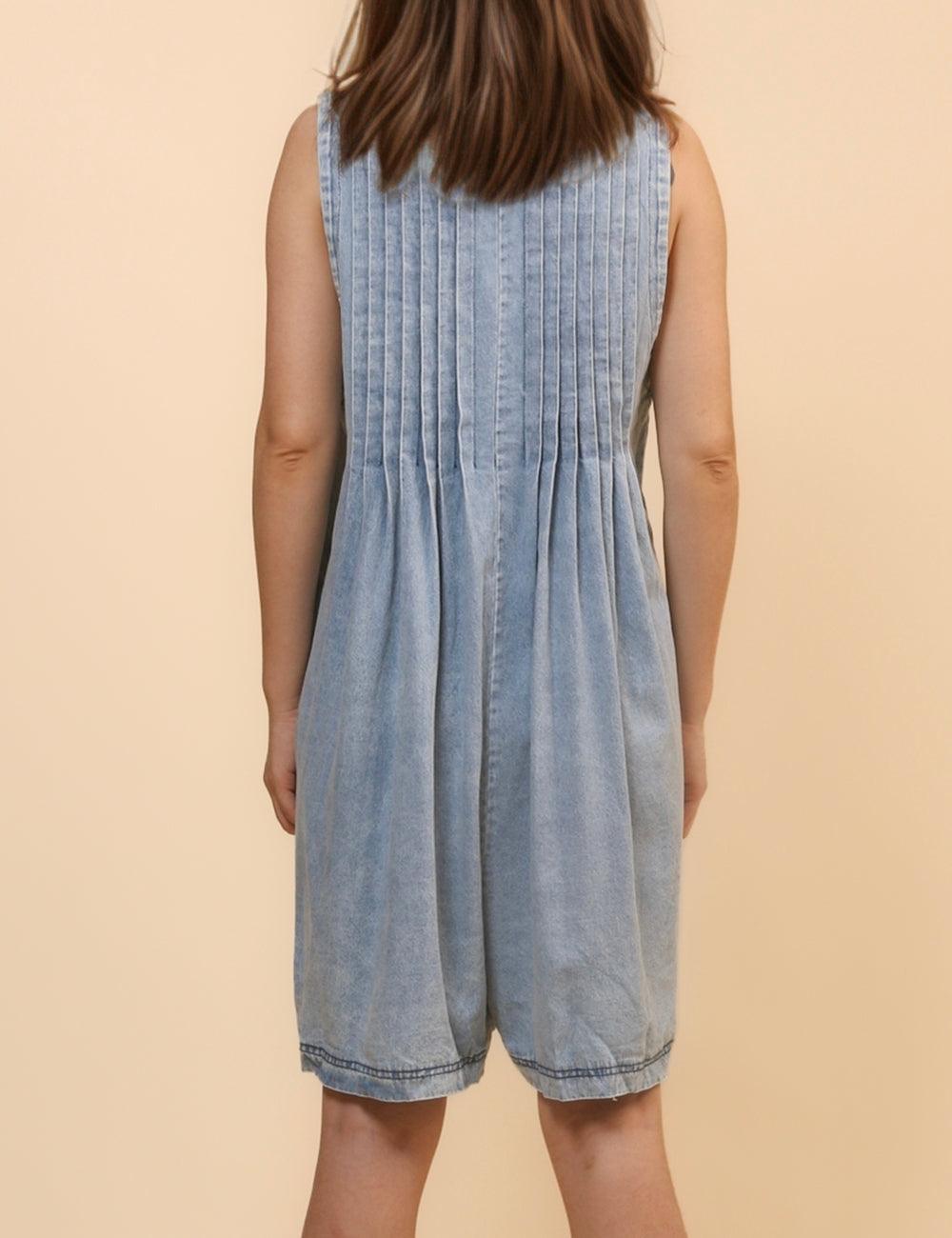 Ladies Tie Front V-Neck Sleeveless Denim Romper