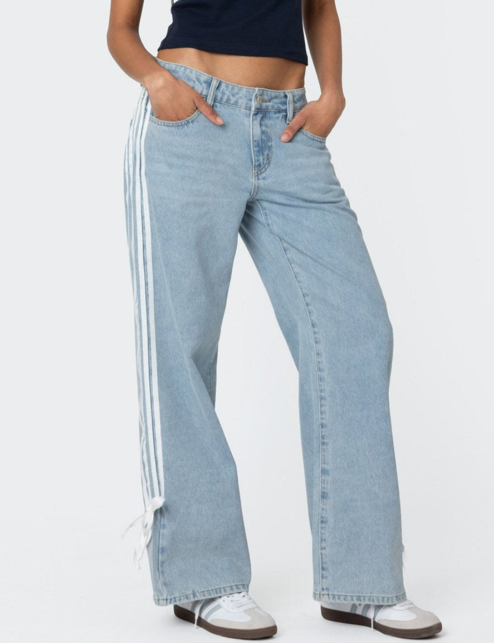 Low Collar Denim Pant Side Striped Jeans