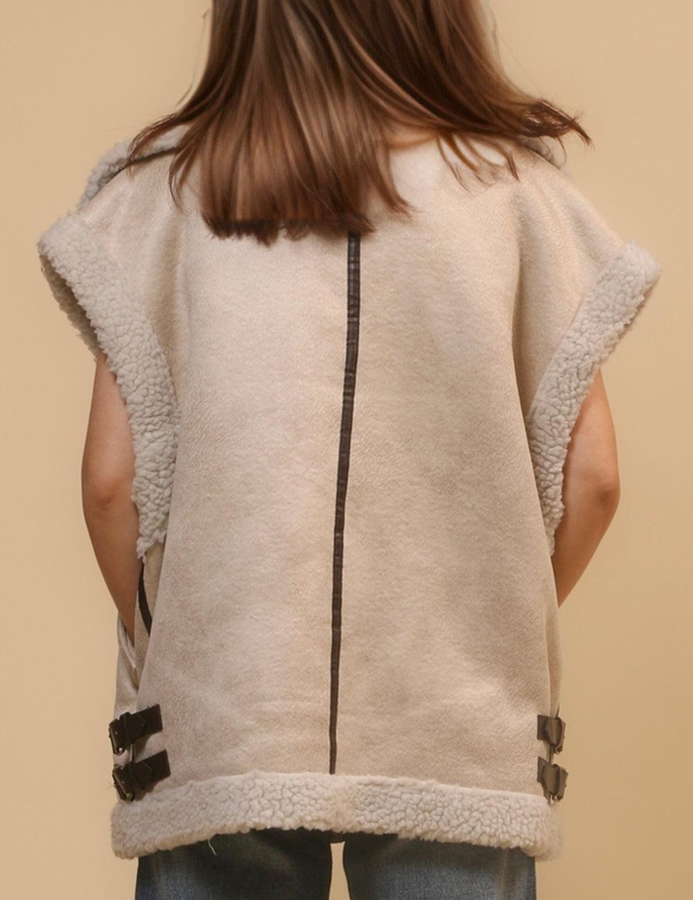 Ladies Suede Fleece Splicing Sleeveless Vest