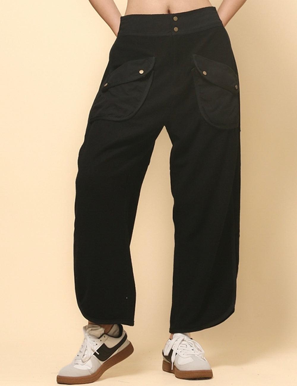 Ladies Solid Color Casual Pockets Pants