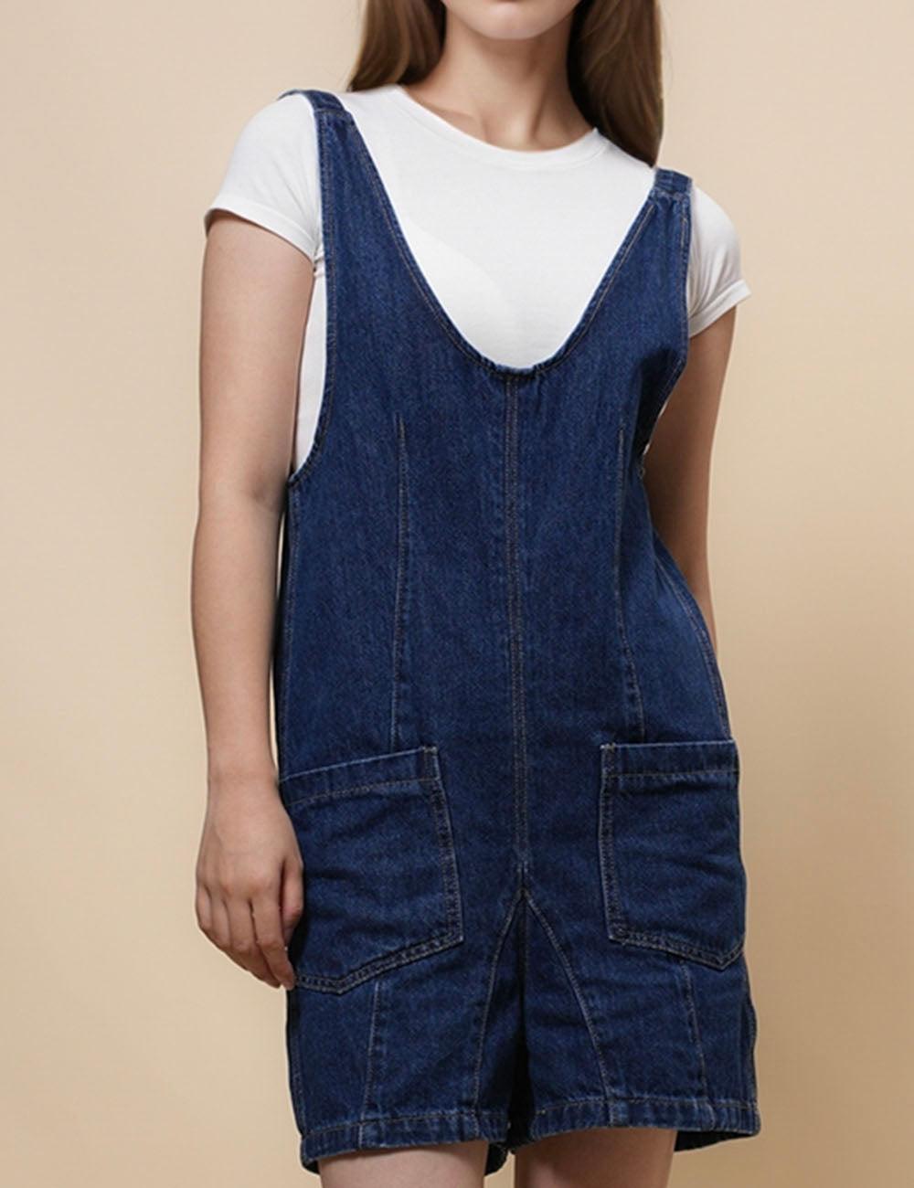 Denim Adjustable Shoulder High Roller Romper