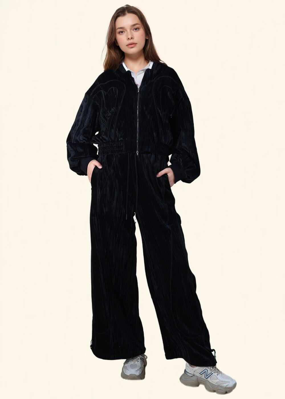 Ladies Black Drawstring Velvet Pants