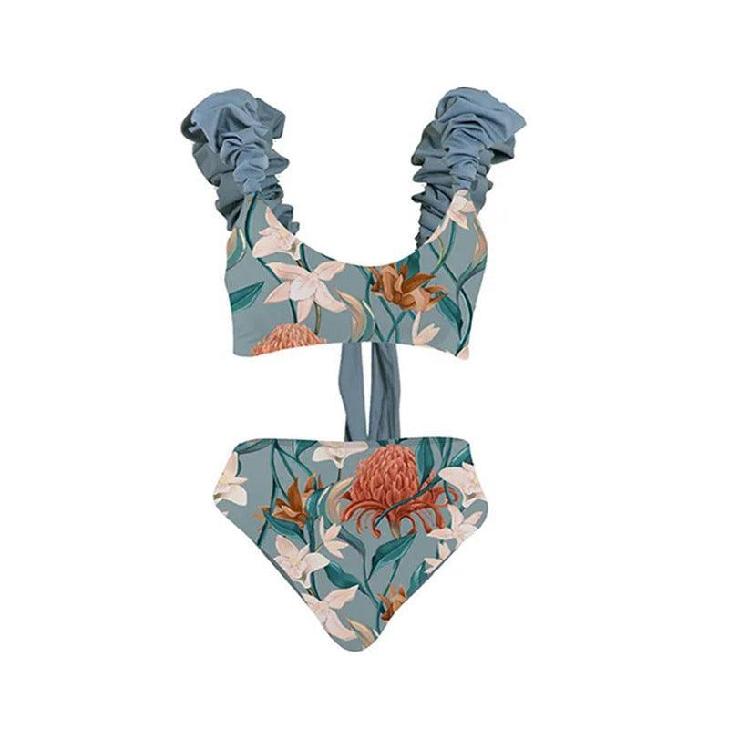 Ladies Ruffle Shoulder One Piece Swimsuit with Cover Y380 - SWEETKAMA