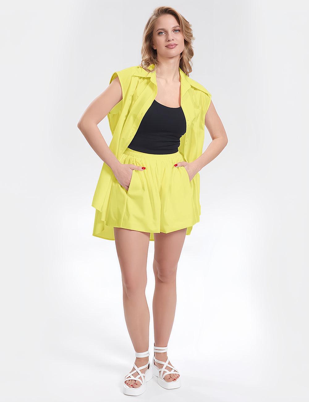Ladies Sleevesless Botton Down Top Shorts 2PCS Set SKST280 - SWEETKAMA
