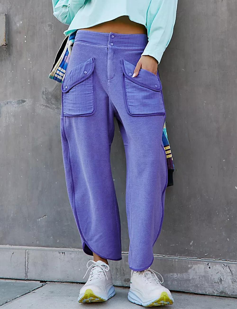 Ladies Solid Color Casual Pockets Pants