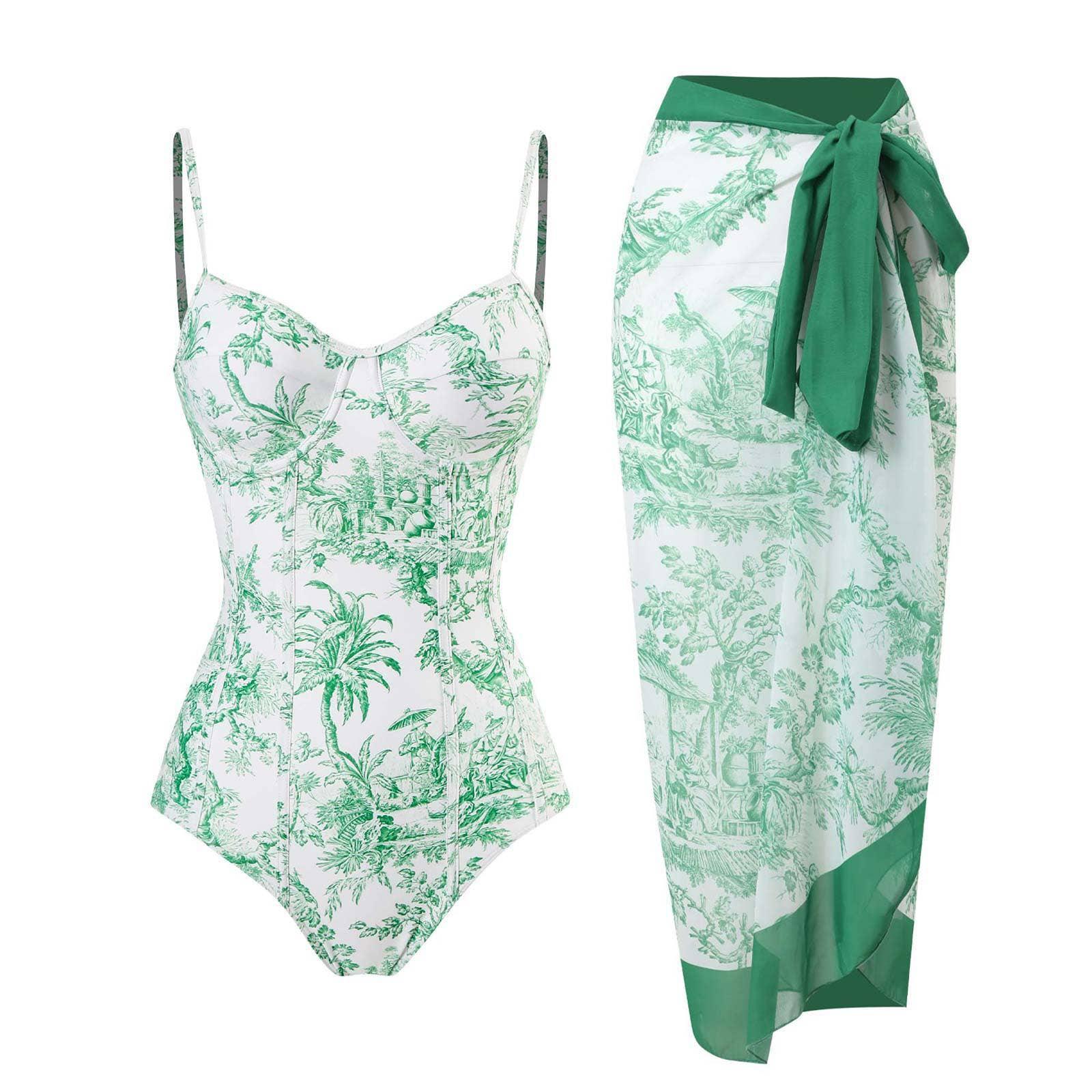 Open Back One Piece Swimsuit with Cover Up Y80 - SWEETKAMA