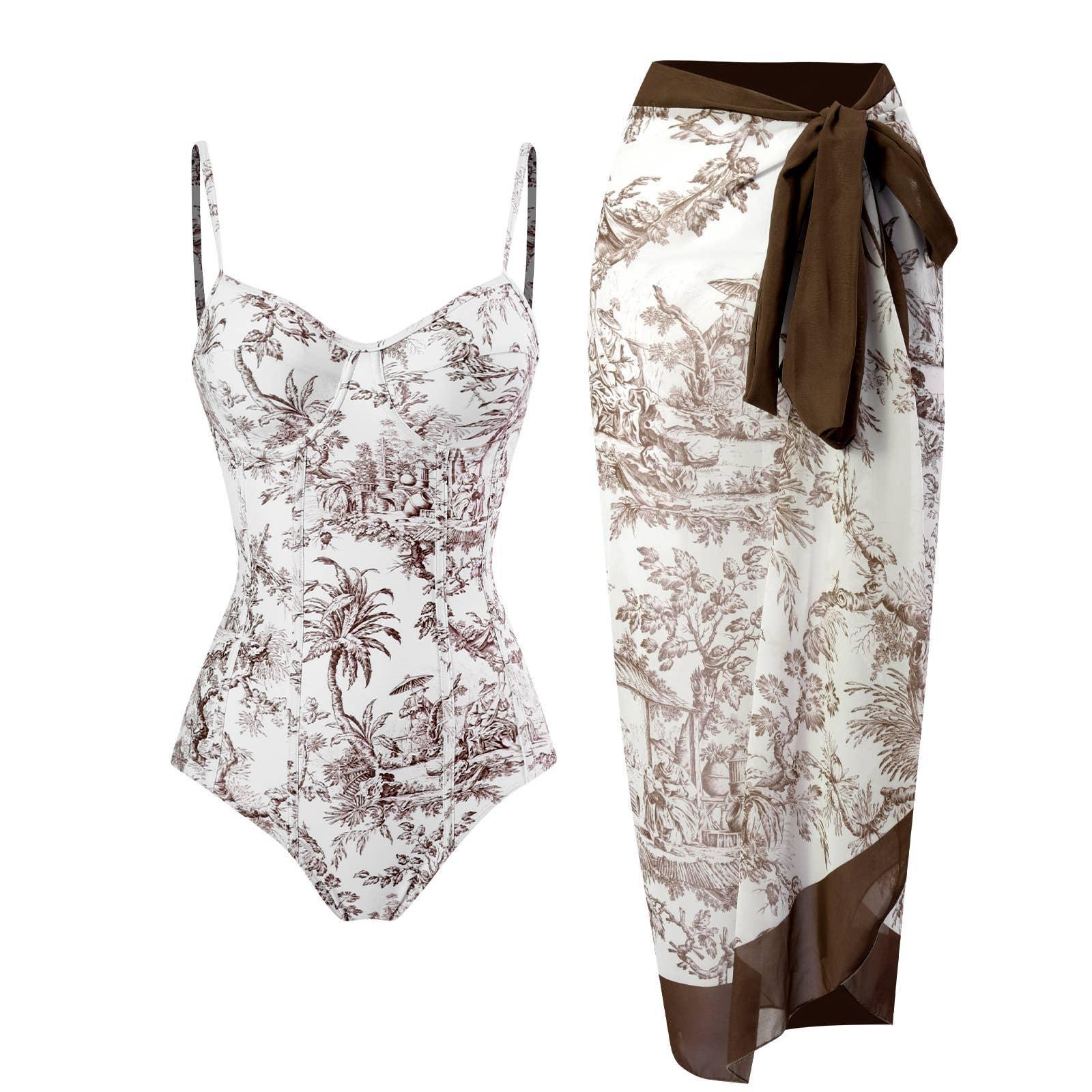 Open Back One Piece Swimsuit with Cover Up Y80 - SWEETKAMA