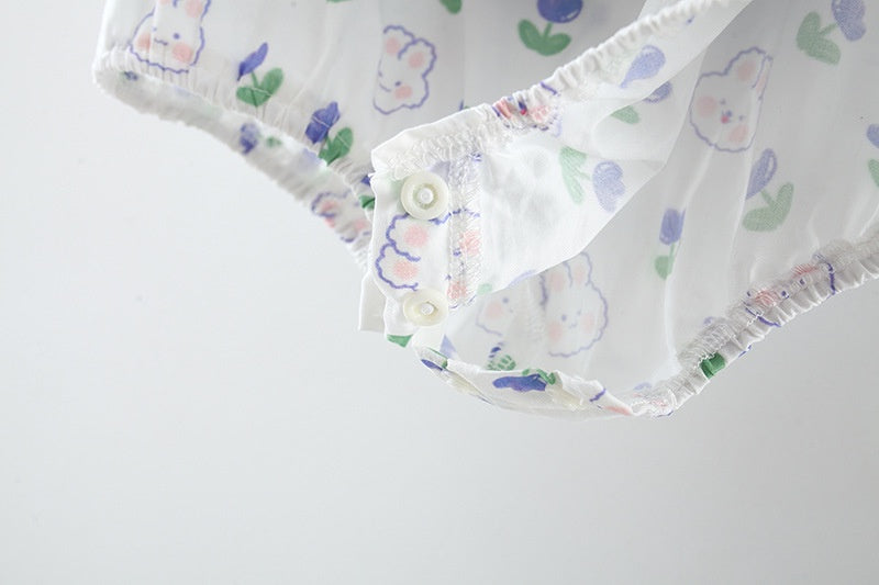 Baby Girl Romper: Summer Rabbit Print Cotton Bodysuit with Hairband